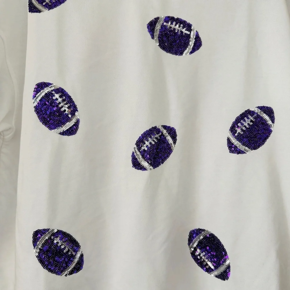 NWOT Le Lis White Football Sequins Sweatshirt Size M